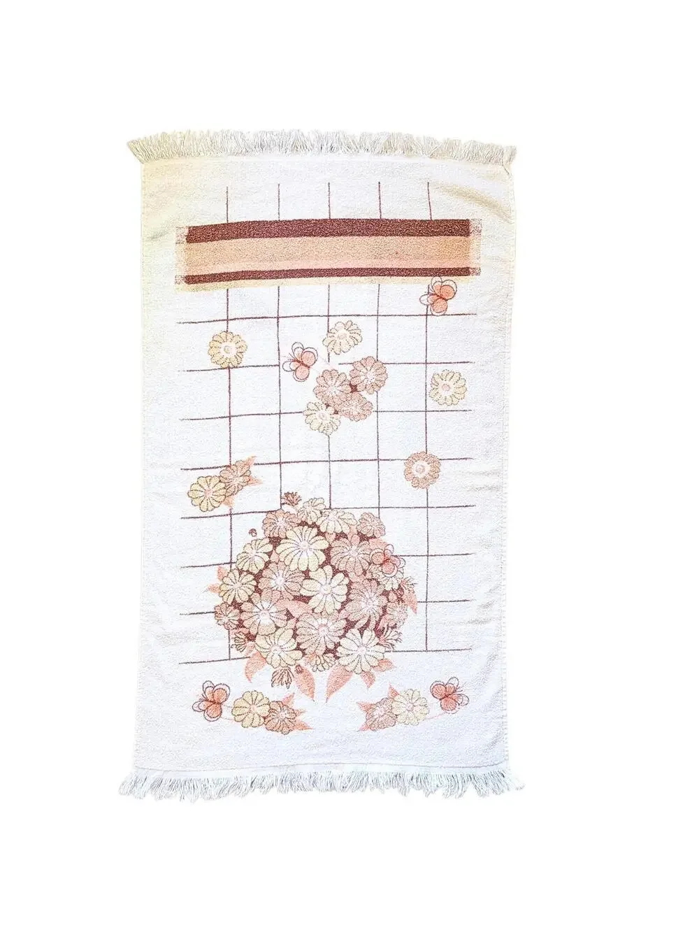 Vintage Bath Towel with Daisies & Butterflies